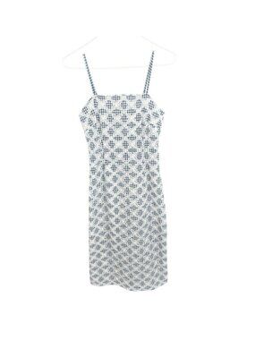 White And Black, Eyelet Gingham Patterned Midi Dress With Adjustable Straps XS